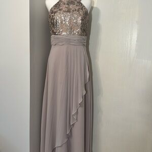 Calvin Klein Women’s Sleeveless Champagne Halter Maxi Formal Sheath Dress 4